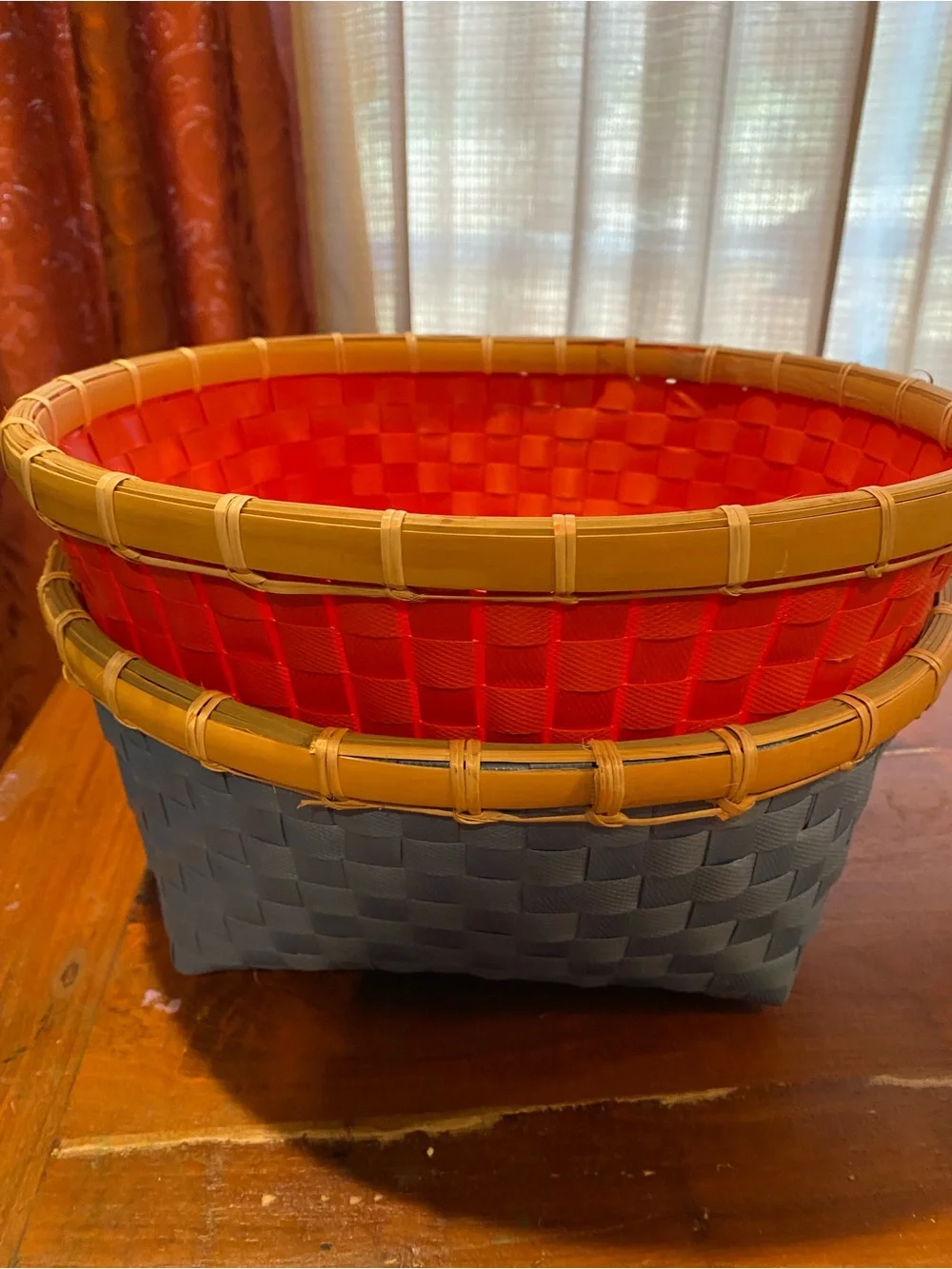 Handwoven Red and Blue Decorative Storage Baskets by